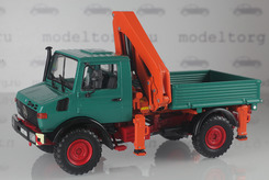 Mercedes-Benz Unimog 1300 L, Самосвал с краном, 1976г. (зеленый+оранжевый)